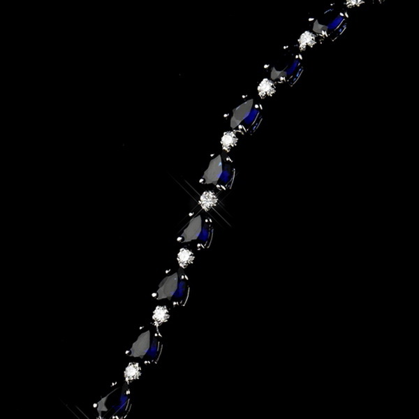 Elegance by Carbonneau B-6504-S-Sapphire Silver Clear & Sapphire CZ Crystal Bridal Clasp Bracelet 6504