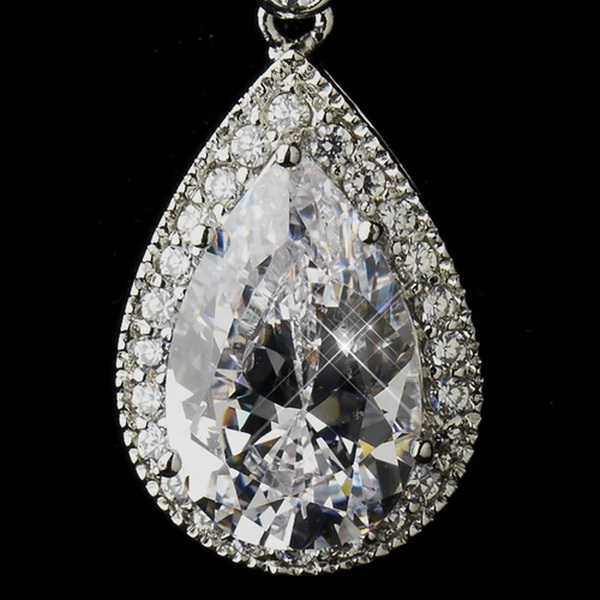 Elegance by Carbonneau E-8656-AS-Clear Antique Silver Clear Dangle Tear Drop CZ Crystal Bridal Earrings 8656