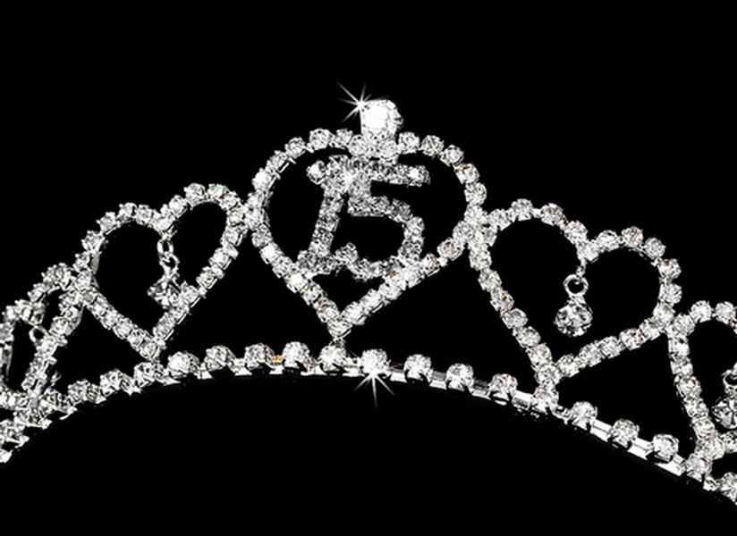 Elegance by Carbonneau HP-460-Silver-Clear Sweet 15 Quincea?era Rhinestone Covered Tiara 460 in Silver (Available in Many Colors)