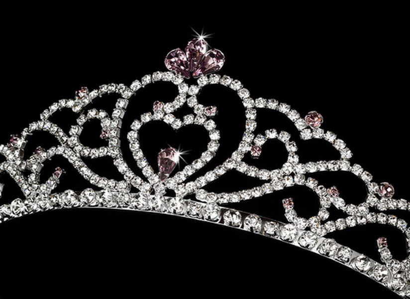 Elegance by Carbonneau HP-0516-Silver-Amethyst-Lilac Regal Rhinestone Heart Princess Tiara in Silver with Light Amethyst Accents 516