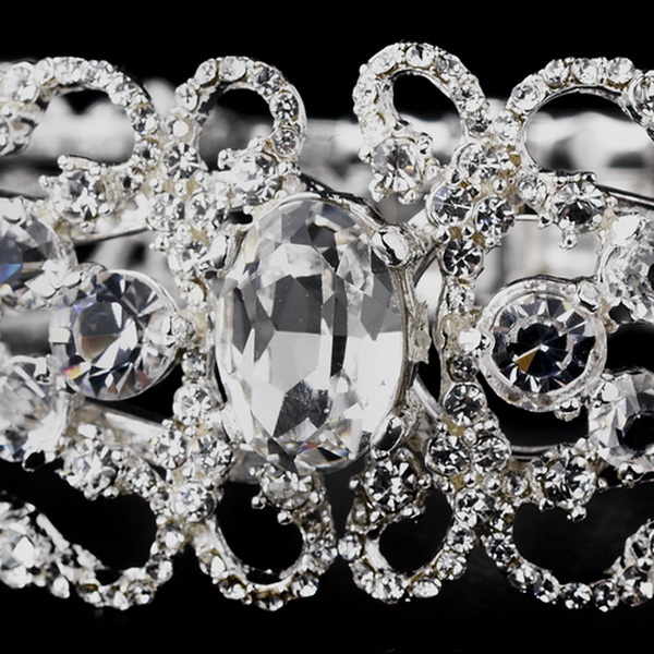 Elegance by Carbonneau b-8390-silver Silver Clear Rhinestone Bridal Bracelet 8390