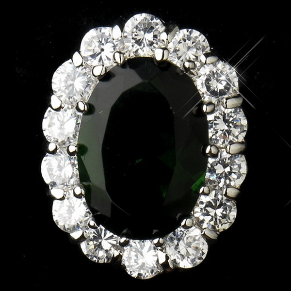 Elegance by Carbonneau E-9085-AS-Emerald Antique Silver Emerald Green CZ Crystal Stud Bridal Earrings 9085