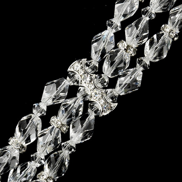 Elegance by Carbonneau B-8783-S-Clear Silver Clear 3 Row Swarovski Crystal Bead Bridal Clasp Bracelet 8783