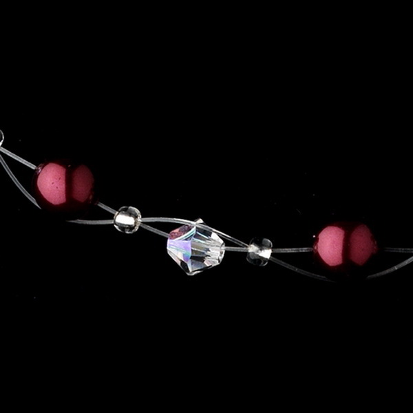 Elegance by Carbonneau NE-207-S-Red-Clear Silver "Red Clear" Pearl & Swarovski Crystal Necklace & Earrings Jewelry Set 207