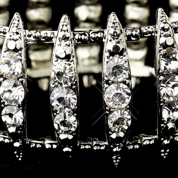 Elegance by Carbonneau B-8690-S-Clear Antique Silver Clear Crystal Bridal Stretch Cuff Bracelet 8690