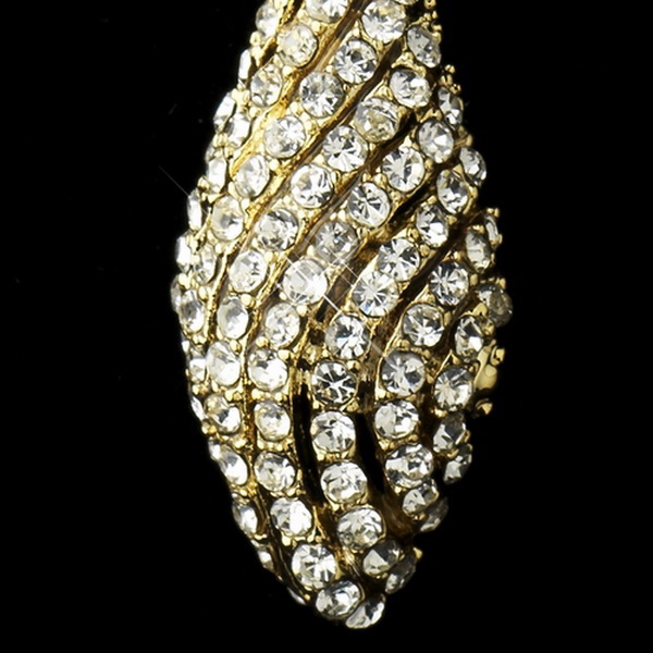 Elegance by Carbonneau E-8659-G-Clear Gold Clear Pave Rhinestone Dangle Bridal Earrings 8659