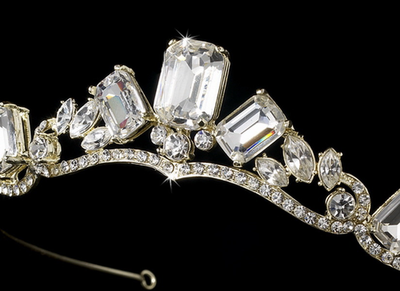 Elegance by Carbonneau HP-8277-Gold Gold Princess Rhinestone Majesty Bridal Tiara HP 8277