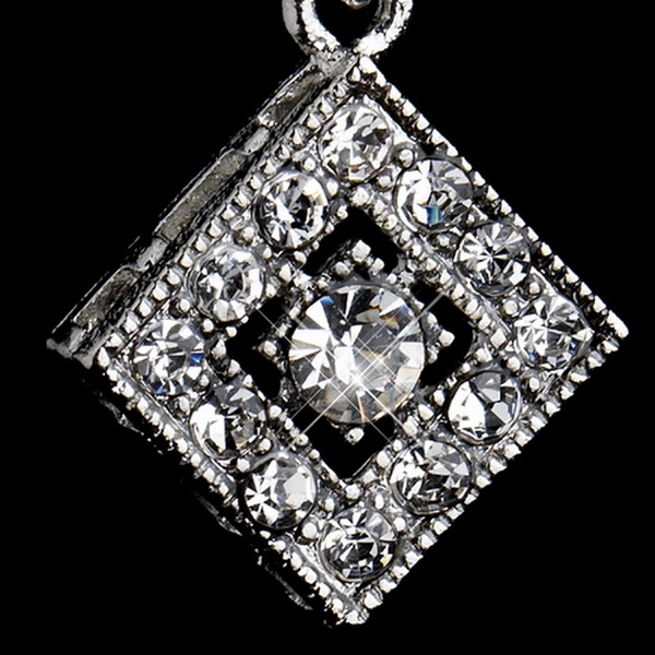 Elegance by Carbonneau E-9245-AS-Clear Antique Silver Clear Austrian Crystal Drop Bridal Earrings 9245