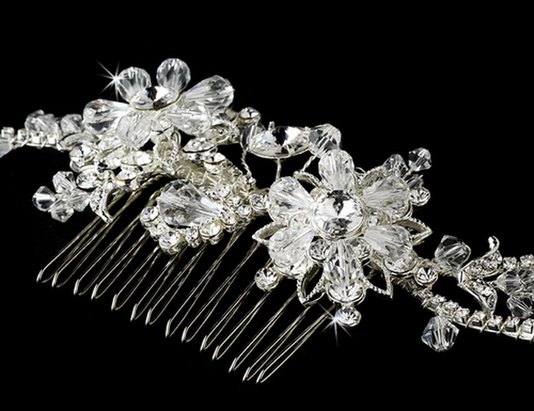 Elegance by Carbonneau Comb-7809-S Swarovski Crystal Bridal Couture Side Comb HP7809 Silver