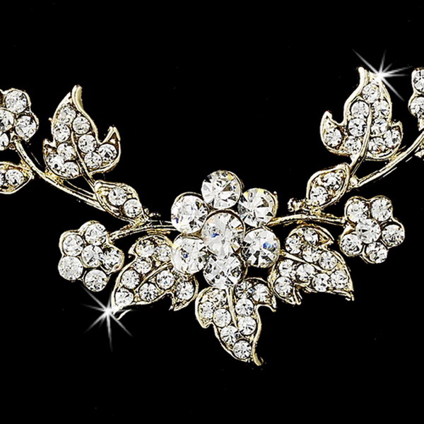 Elegance by Carbonneau NE-1320-Gold-Clear Swarovski Crystal Floral Bridal Jewelry Set NE 1320 Gold Clear