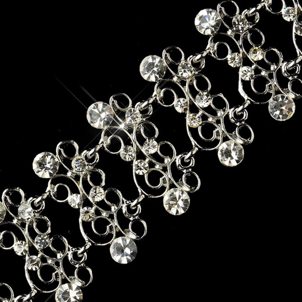 Elegance by Carbonneau B-8755-AS-Clear Antique Silver Clear Crystal Swirl Bridal Vine Bracelet 8755