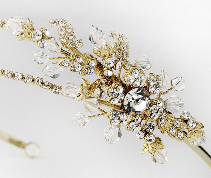 Elegance by Carbonneau HP-2913-G-Clear Gold Double Rhinestone Bridal Headband with Crystal Ornate Side Accent HP 2913