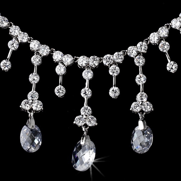 Elegance by Carbonneau N3628-E3628-Silver-Clear Glamourous Crystal Wedding Jewelry Set NE 3628