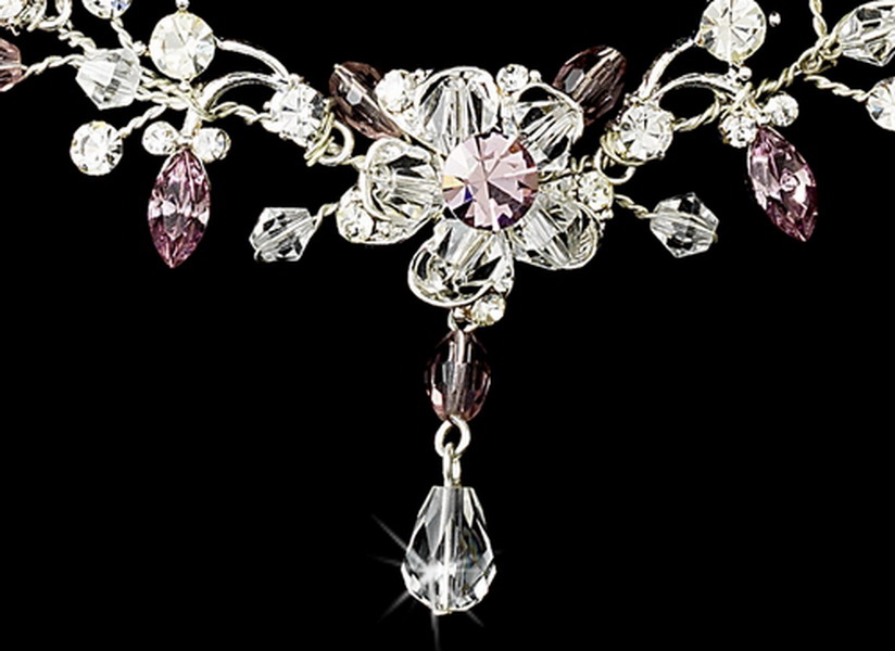 Elegance by Carbonneau Set-NE8003-HP8003-Lilac Lilac Swarovski Crystal Bridal Jewelry & Tiara Set (Many Colors Available)
