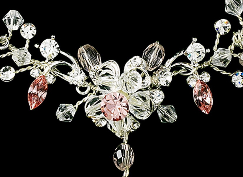 Elegance by Carbonneau Set-NE8003-HP8003-Pink Pink Swarovski Crystal Bridal Jewelry & Tiara Set (other colors available)