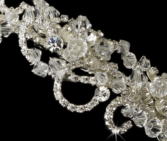 Elegance by Carbonneau HP-8347-S-Clear Silver Swarovski Rhinestone Flower Cluster Headband - HP 8347