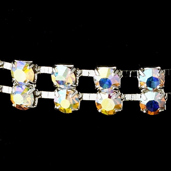 Elegance by Carbonneau NE-10024-Silver-AB Glistening 2 Row Silver AB Rhinestone Choker Necklace & Earring Set 10024