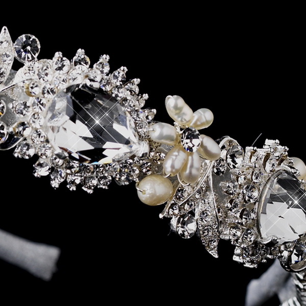 Elegance by Carbonneau HP-917-S-Ivory Silver Freshwater Pearl & Crystal Headband Headpiece 917