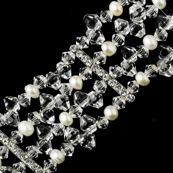 Elegance by Carbonneau B-8781-S-DW Silver Austrian Crystal & Diamond White Freshwater Pearl Bridal Clasp Bracelet 8781