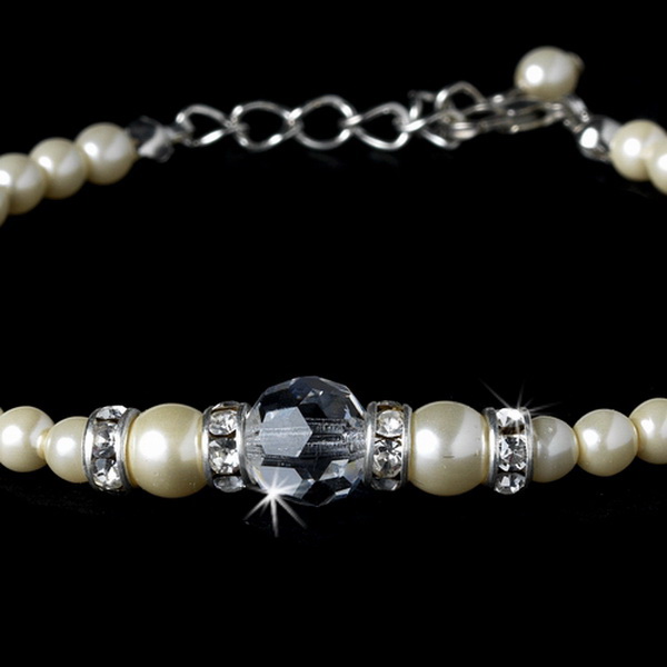Elegance by Carbonneau B-8368-Ivory Ivory Silver with Clear Crystal Bracelet 8368
