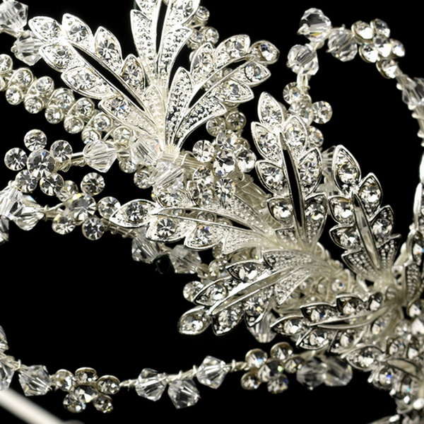 Elegance by Carbonneau HP-9615-S-Clear Extravagant Side Accented Rhinestone Leaf & Flower Petal Headband in Silver 9615