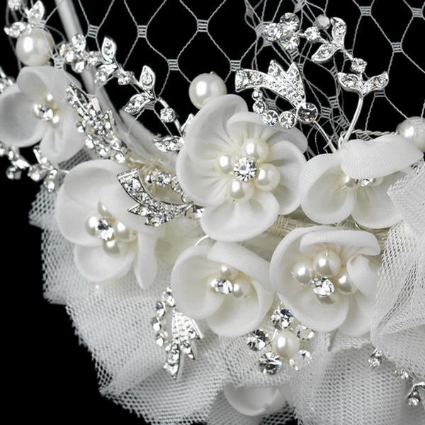 Elegance by Carbonneau HP-9661-S-DW Elegant Ivory Floral Bridal Headband Blusher in Ivory Pearls & Sparkling Rhinestones 9661