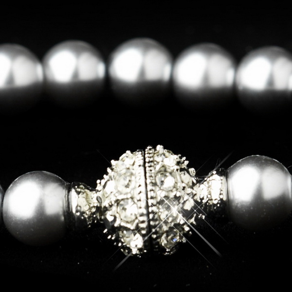 Elegance by Carbonneau B-720-S-Grey Grey Glass Pearl Pave Ball Bridal Bracelet 720