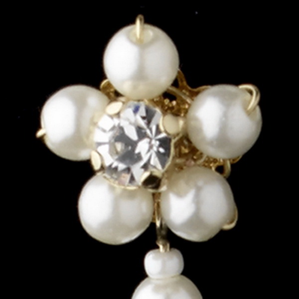 Elegance by Carbonneau Gold Ivory Floral Pearl Dangle Earrings 8001