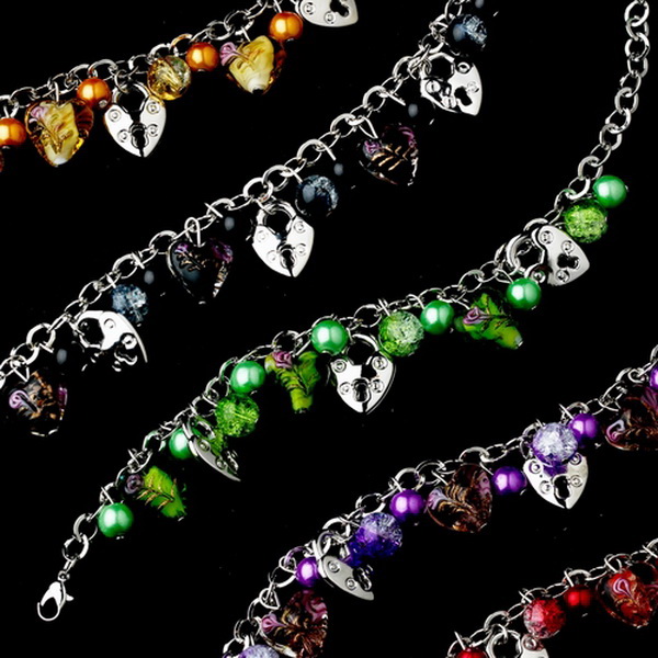 Elegance by Carbonneau B-8499-Lock-Charm Lock Charm Bracelets 8499 (Assorted Colors) Set of 6