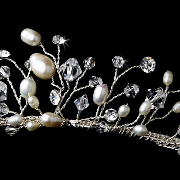 Elegance by Carbonneau hp-9784 Stunning Silver Clear Crystal & Freshwater Pearl Tiara Headpiece 9784