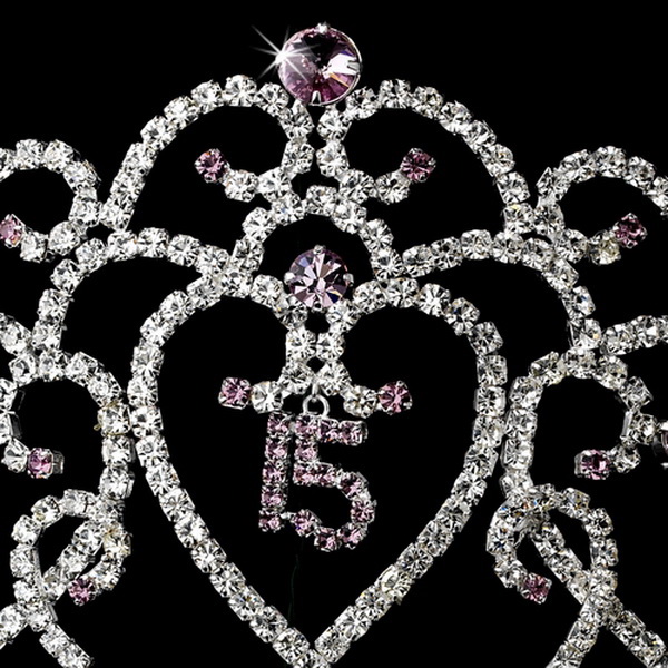 Elegance by Carbonneau HP-252-Silver-Amethyst-15 Glistening Quincea?era Sweet 15 Light Amethyst Princess Tiara in Silver 252