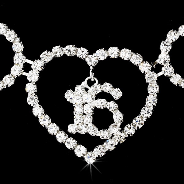 Elegance by Carbonneau NE-460-Silver-Clear-16 Matching Sweet 16 Rhinestone Necklace Earring Jewelry Set NE 460 Silver