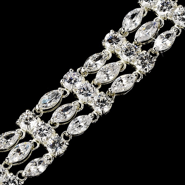 Elegance by Carbonneau B-10458-Silver Silver Clear Bridal Bracelet B 10458