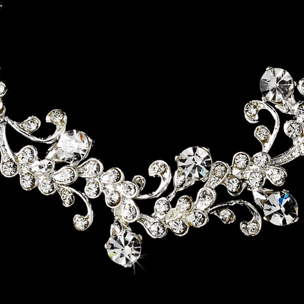 Elegance by Carbonneau NE-7035-Silver-Clear Necklace Set NE 7035 Silver Clear