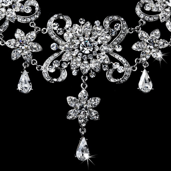 Elegance by Carbonneau NE-1025-AS-Clear Elegant Vintage Crystal Collar Jewelry Set NE 1025