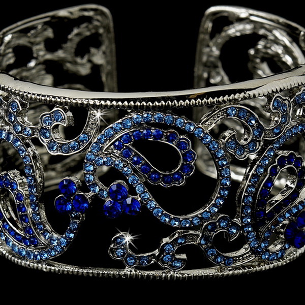 Elegance by Carbonneau B-8246-Silver-blue Silver and Blue Bridal Bracelet B 8246