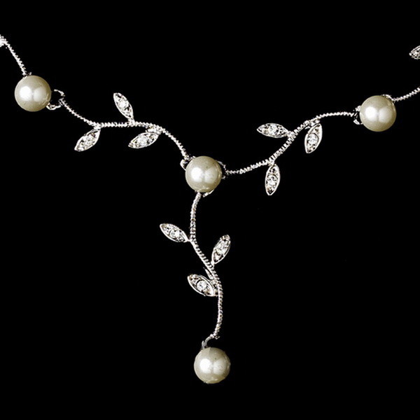 Elegance by Carbonneau N-2657-E-3512-Silver-White Necklace Earring Set N 2657 E 3512 Silver White
