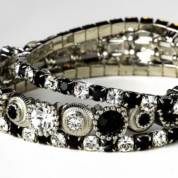 Elegance by Carbonneau B-963-Silver-Black Silver Black Multi Stretch Rhinestone Bracelet B 963