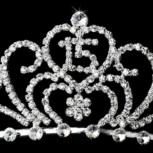 Elegance by Carbonneau HP-6031-Silver Radiant Silver Rhinestone Birthday Tiara Available in Sweet 15 or 16 Silver 6031