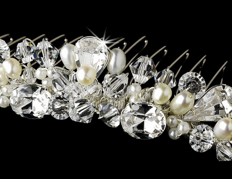 Elegance by Carbonneau Comb-7004-S Beautiful Freshwater Pearl & Swarovski Crystal Bridal Comb 7004