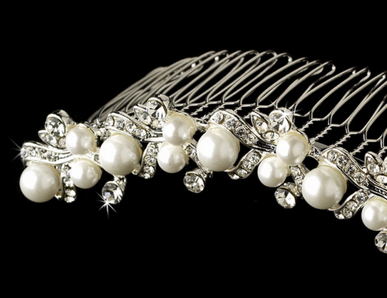 Elegance by Carbonneau Comb-354-S Stunning Swarovski Crystal and Pearl Bridal Comb 354