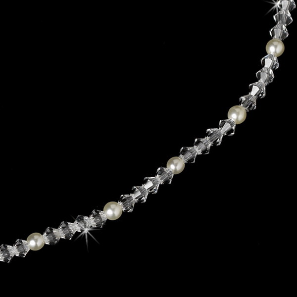 Elegance by Carbonneau B-216-Silver-Ivory Silver Ivory Pearl & Crystal Bracelet B 216
