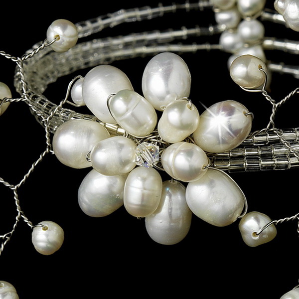Elegance by Carbonneau B-8256-Silver-Pearl Lovely Swarovski Crystal and Fresh Water Pearl Coil Bracelet 8256