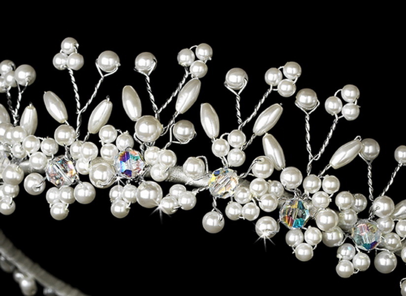 Elegance by Carbonneau HP-727-S-Ivory Silver Plated and Ivory Pearl Swarovski Bridal Tiara HP 727
