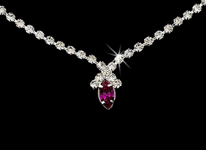 Elegance by Carbonneau NE-342-Fuchsia Beautiful Fuchsia Crystal Jewelry Set NE 342