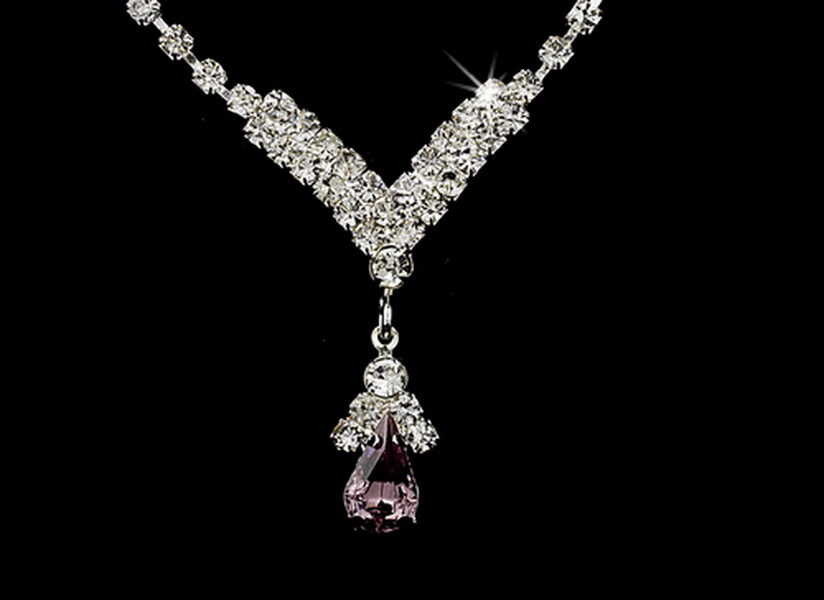 Elegance by Carbonneau NE344silverltamethyst Silver Light Amethyst Crystal Drop Jewelry Set NE 344