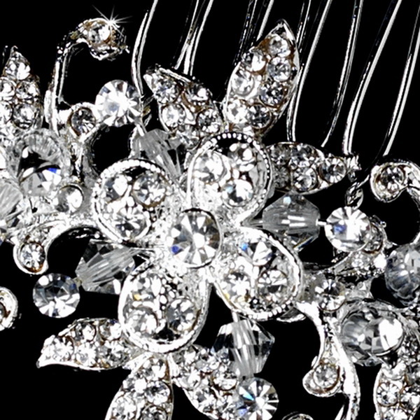 Elegance by Carbonneau Pin-1583 Stunning Silver Clear Rhinestone & Crystal Flower Hair Pin 1583