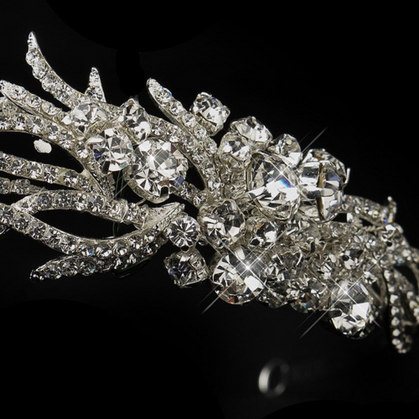 Elegance by Carbonneau HP-1689-S-Clear Silver Clear Rhinestone Side Accented Bridal Double Side Accented Headband Headpiece 1689