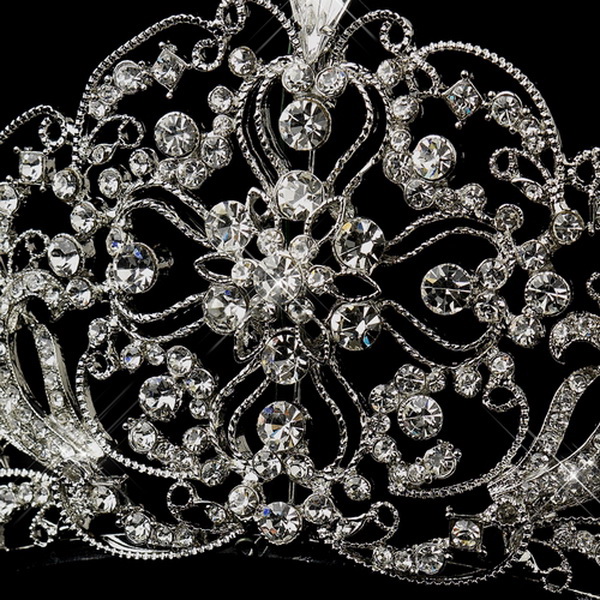 Elegance by Carbonneau HP-18689-AS-Clear Antique Silver Rhodium Clear Rhinestone Bridal Royal Tiara 18689