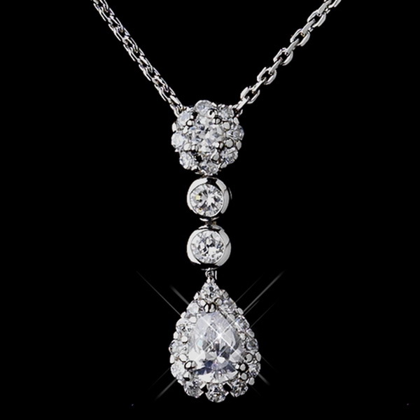 Elegance by Carbonneau N-8759-E-8759-S-Clear Silver Clear CZ Crystal Chain Link Necklace & Earrings Bridal Jewelry Set 8759